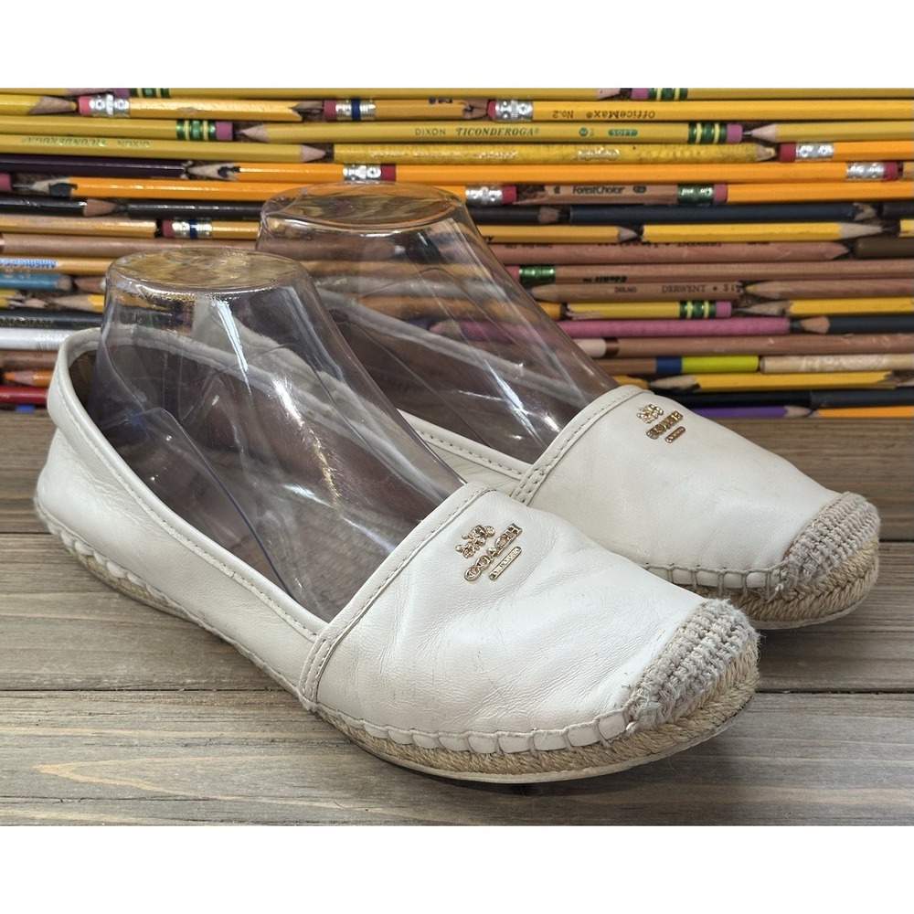 Coach Espadrille Rhodelle Flats Shoes Leather Cream Sz 8 B